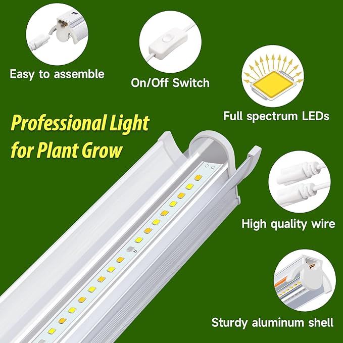 T5 Grow Lights for Seed Starting, 16 inches, 2-Count (10W x2) Full Spectrum LED Plant Light Bar w/Reflectors for Seedlings, 4000K White Growing Strips for Shelf/Rack