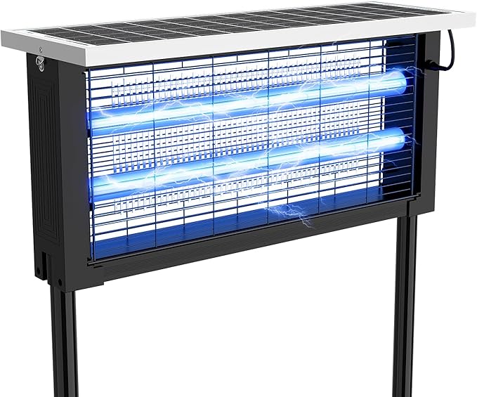 Solar Bug Zapper Outdoor, Powerful Mosquito Zapper, Electric Mosquito Killer Outdoor, Waterproof & Portable Fly Killer, Rechargeable Flying Insect Trap for Patio, Yard, Garden, Home, Camping, Black