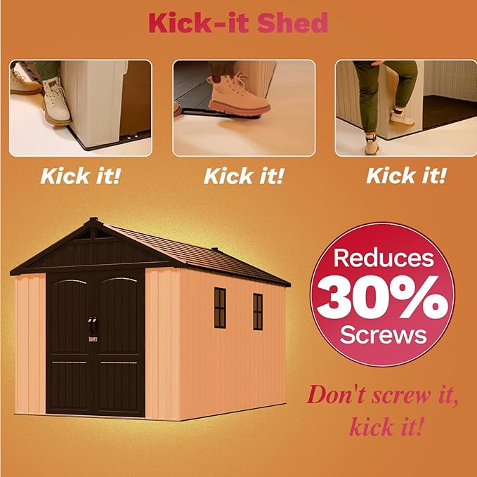 Patiowell 8x12 FT Outdoor Storage Shed, Plastic Shed Resin Garden Shed with Floor & Window & Lockable Door for Patio Furniture, Backyard Tools, Bicycles & Lawnmower, Beige