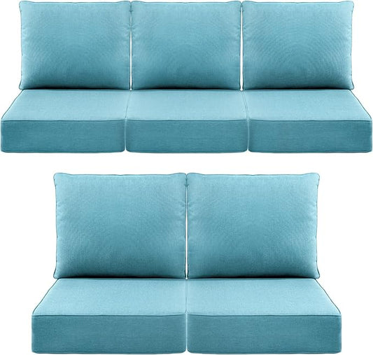 Luxury 6" Outdoor Cushions for Patio Furniture, 24x24x6 Thick Seat Cushion Set of 5, Fade Resistant Couch Chair Replacement Cushions High Density Deep Wicker Chair Cushion w/Removable Cover, Teal
