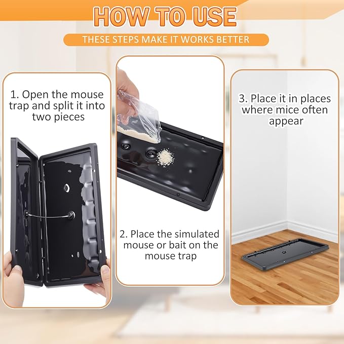 Qualirey 10 Pack 5x10 Sticky Mouse Traps Sticky Trap with 6 Pcs Fake Bait Mice, Enhanced Double Attraction Technology for Home, Office Indoor Outdoor Use