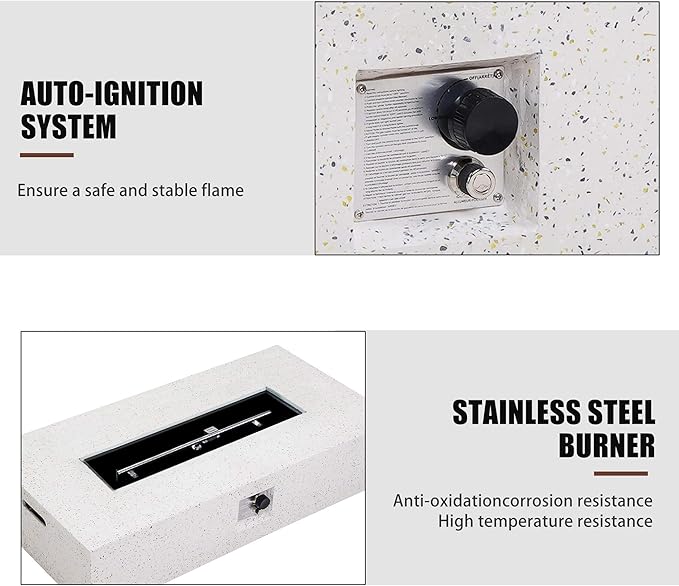 NAGA HABNA 56 Inch Propane Fire Pit Table, Rectangle Outdoor Fire Table w Tank Table (50,000 BTU), 2 Piece Gas Fire Pit w Blue Fire Glass for Garden, Pool, Backyard