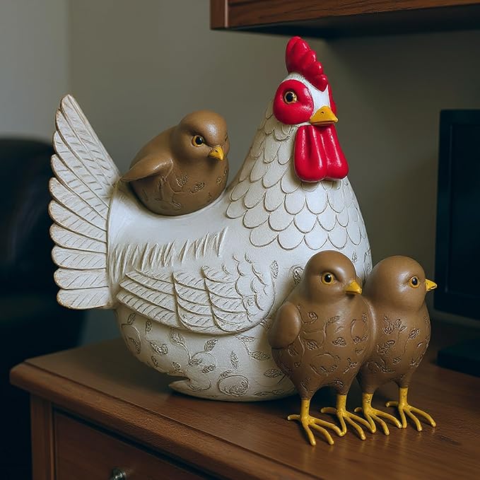 Chicken Statue Outdoor Decorative for Garden, Yard Figurine Ornament Funny Porch Sculpture for Patio Flower Bed Home Bookshelf, 8.3" H × 8.3" L × 6.3" W
