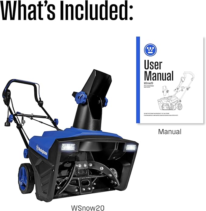 Westinghouse WSnow20 Corded Snow Blower 20 Inch, Steel Auger, Dual LED Lights, 1800 Watt Motor, Electric Snow Blower with 25ft Throwing Distance, Plows 680lbs/min, Adjustable Chute
