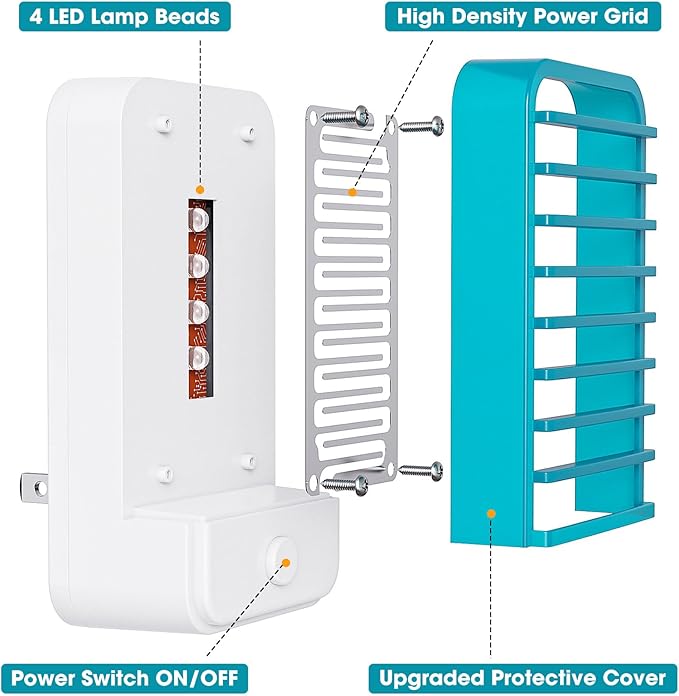 4 Pack Plug in Bug Zappers Indoor Flying Insect Trap, Fly Traps for Indoors, Electronic Mosquito Zappers Killer Gnat Traps with LED Light for Patio, Bedroom, Kitchen, Office, Baby Room
