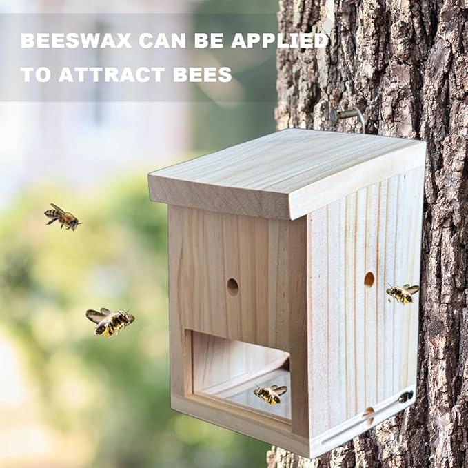 Carpenter Bee Observer, Untreated Pine Wood Device for Garden & Farm, Monitor Bee Activity to Protect Wood Structures from Damage