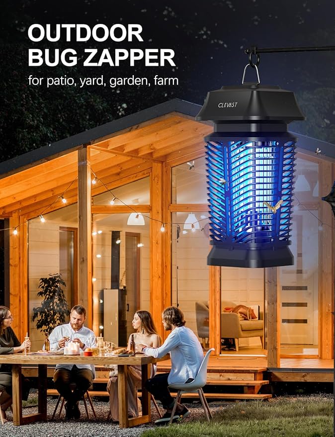 CLEVAST Bug Zapper Outdoor - Electric Mosquito Killer with UV Light, Waterproof Fly Trap for Patio, Yard, Garden, Indoor Use, Black Insect Zapper Lamp - Modern