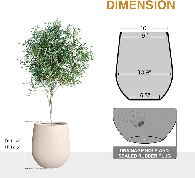 12.5" H x 11.4" D Corso Fiberstone Round Tapered Planter with Drainage Hole, Smooth Finishes, Weather Resistant for Indoor and Outdoor Use (Kilim Beige, 9" Pot Opening)