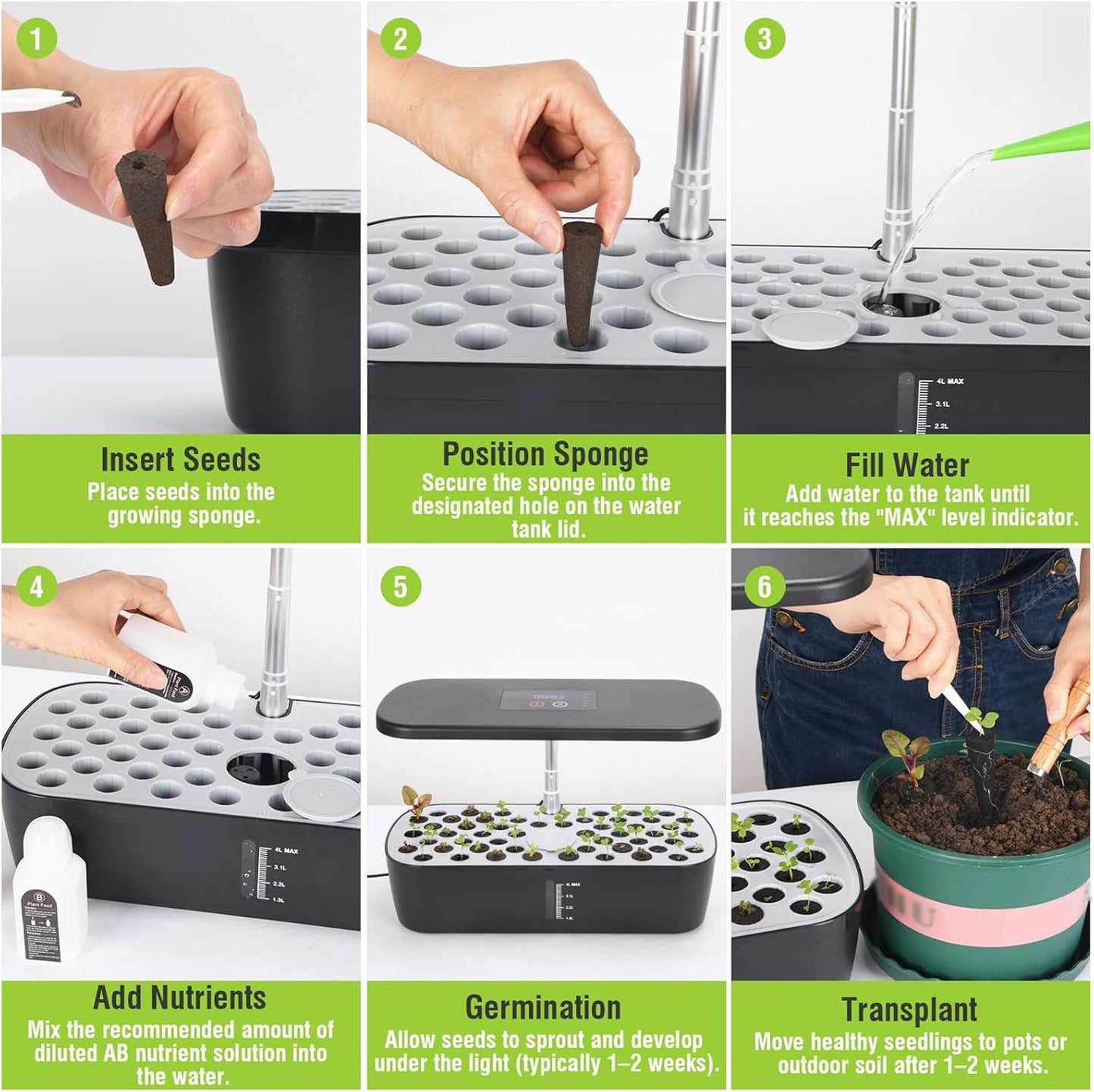 52 Pods Hydroponics Growing System Kit, Indoor Herb Garden with Smart LED Grow Light, Large Capacity Water Tank, Adjustable Height, Auto Timer & Quiet Pump for Home Kitchen Office Indoor Gardening