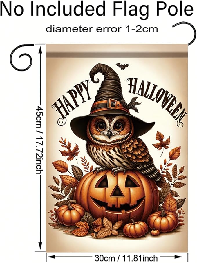 12 x 18 Inch Halloween Garden Flag Owl Pumpkin Witch Hat Outdoor Yard Decoration Double Sided Happy Halloween Banner for Outside Decorations Garden Yard Autumn Harvest Holiday Theme