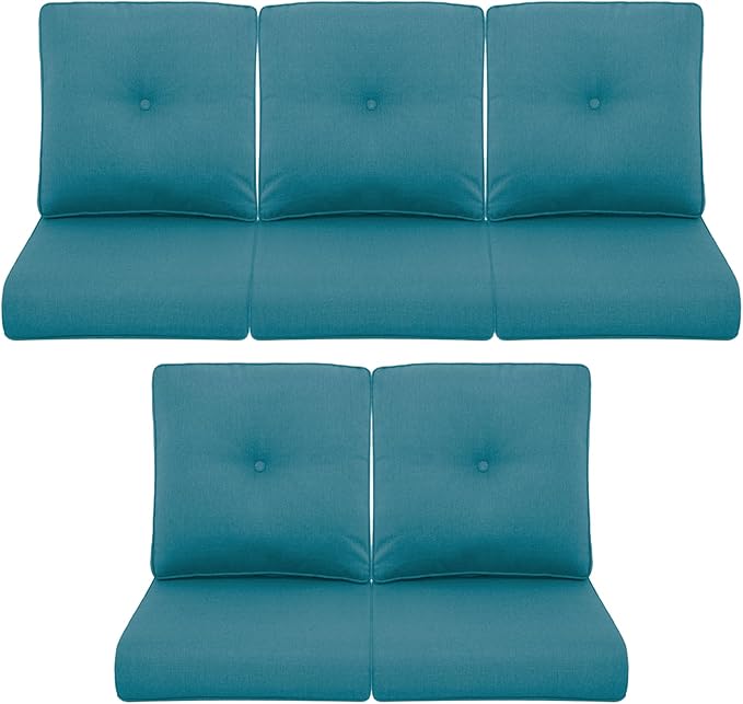 Patio Chair Cushions 5 Packs - Outside 22x24 High Back Water-Resistant Cushion with Zipper Cover for Outdoor Glider Rocking Chairs Loveseat 3-seat Couch Sofa – Peacock Green/Buckle