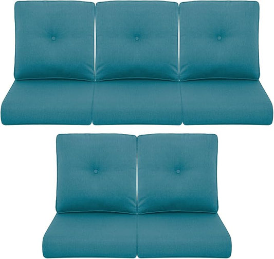Patio Chair Cushions 5 Packs - Outside 22x24 High Back Water-Resistant Cushion with Zipper Cover for Outdoor Glider Rocking Chairs Loveseat 3-seat Couch Sofa – Peacock Green/Buckle