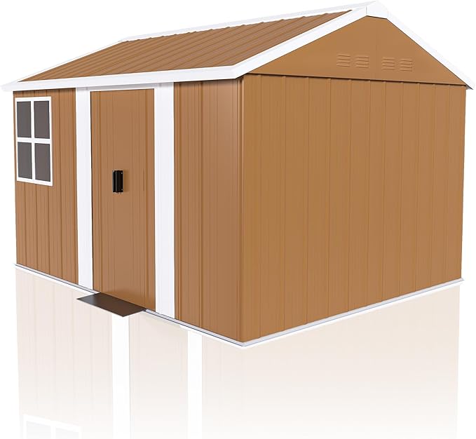 KEIKI 10FT x 8FT Heavy-Duty Metal Storage Shed, Outdoor Storage Shed with Floor & Window and Lockable Doors, Weatherproof Outdoor Garden Shed for Garden, Backyard, Patio, Lawn