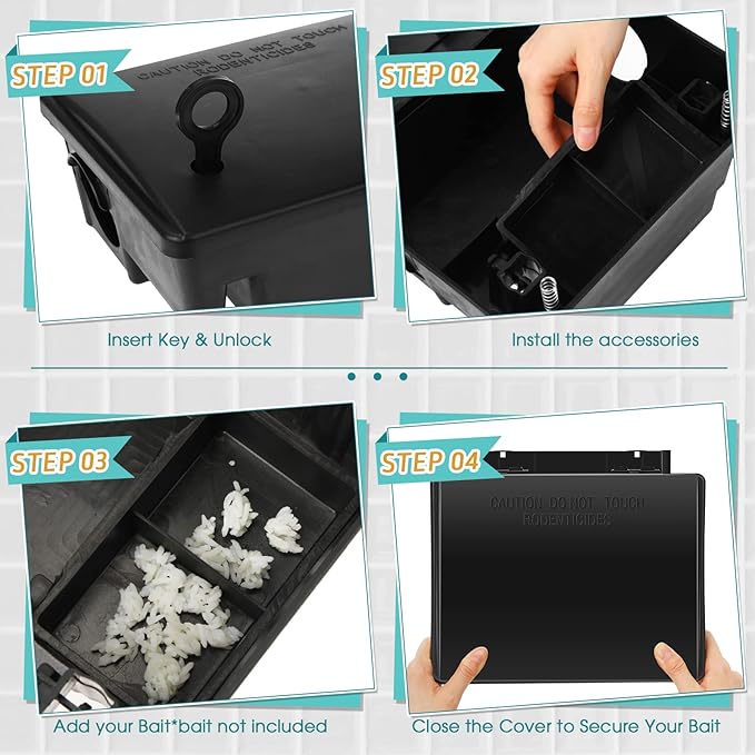 Qualirey 24 Packs Rat Bait Station Box Outdoor Rodent Rat Traps with Key Mouse Bait Station Indoor Mice Box for Outdoor Use Keeping Pets and Children Safe (Black)