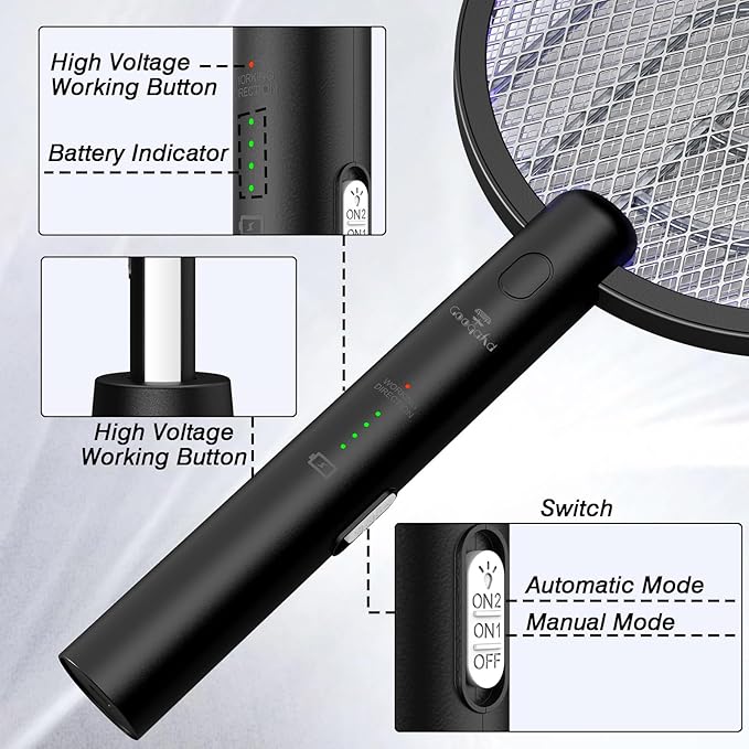 Bug Zapper Racket, 2 in 1 Fly Swatter USB Rechargeable, 4000V Electric Fly Zapper with 4 Layer Safety Mesh，Electric Racket for Kitchen, Home, Garden and Outdoors