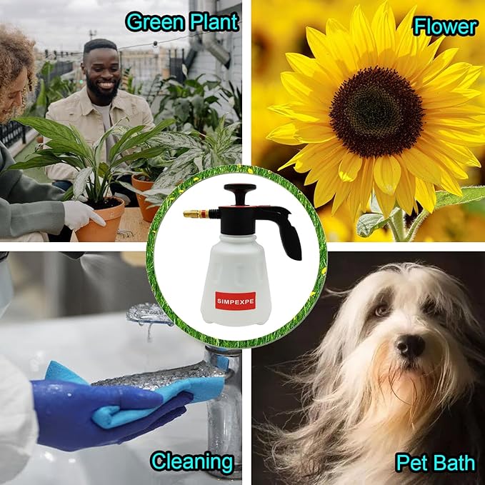 SIMPEXPE Handheld Garden Pump Sprayer， Lawn & Garden Pressure Water Spray Bottle with Adjustable Brass Nozzle for Plants and Other Cleaning Solutions 0.5 Gal 2L Gold