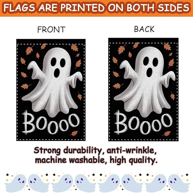 Fokongna Halloween Ghost Garden Flag, Halloween Ghost Decor Boo Garden Flag, 12x18 Inch Burlap Vertical Double Sided Flags, for Home Yard Outside Decorations