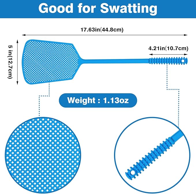 Wapodeai 5 Pack Fly Swatter, Plastic Heavy Duty Manual Fly Killer, Long Handle Flyswatter, Large Bug Swatters, Work for Indoor and Outdoor, Blue Green Pink Orange