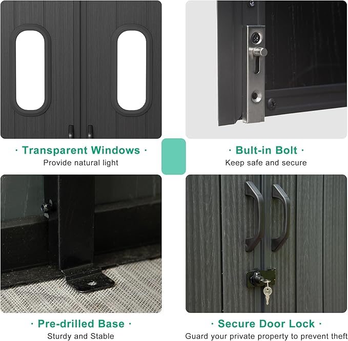 Domi 5x3FT Resin Outdoor Storage Shed with Lockable Door, Waterproof Outside Sheds with Windows & Vents, Heavy-Duty Plastic Tool Storage Shed for Patio Furniture, Lawn Mower, Bike