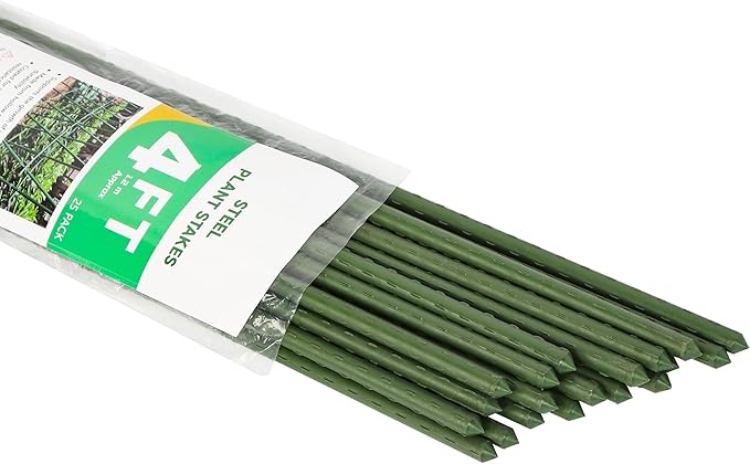 4ft Garden Stakes, Plastic Coated Steel Plant Stakes for Climbing Plants 25pcs