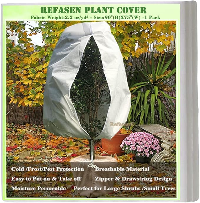 Plant Covers Freeze Protection,90”H X75”W 2.2oz Frost Blankets for Outdoor Plants Frost Cloth with Zipper Drawstring-Protect Trees Shrubs from Cold Frost Wind Pest