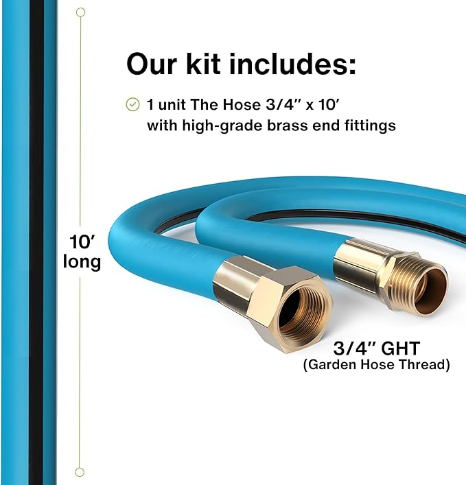 Aeromixer THE HOSE - 3/4 Inch Garden Hose 10 Feet, Kinkless Commercial Short Garden Hoses, Heavy Duty Industrial Water Hoses for Outdoors, 650 PSI High-Pressure Watering Tool for Farming and Gardening