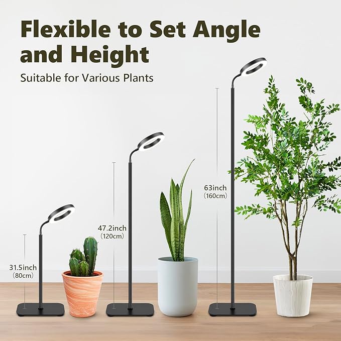 Plant Grow Light, 20W Growing Lights for Indoor Plants Full Spectrum, LED Floor Lamp with Height Adjustable Stand, Auto Timer 3/9/12H,10 Dimmable Brightness for Small Large Tall Plants Growth