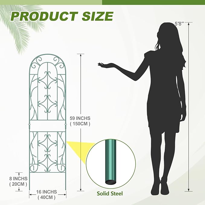 4 Pack 59x16in Metal Garden Trellis for Climbing Plants,Green Large Trellis for Climbing Plants Outdoor, Roses, Vegetables Vines Flowers Support, Large Decorative Outdoor Trellis