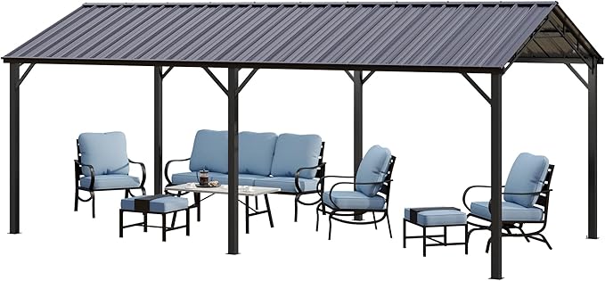 GREEN PARTY 10 x 20 ft Metal Carport Kits with Galvanized Steel Roof, Heavy Duty Metal Carport Canopy, Outdoor Car Tent Metal Garage Shelter for Car, SUV, Truck and Boats, Grey