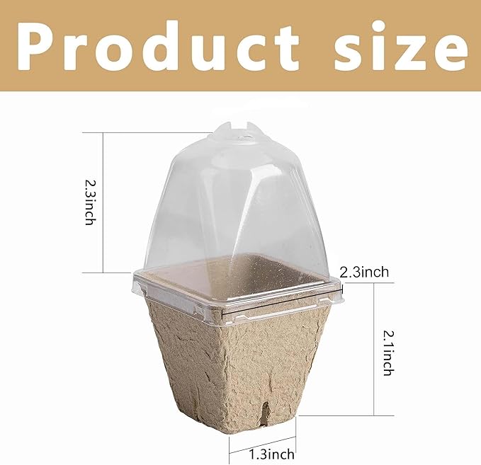20 Pcs Biodegradable Nursery Pots with Humidity Dome- 2.3 Inch Square Seeding Starter Pots for Planting- Peat Pots for Seedlings Garden Vegetable Flower Germination