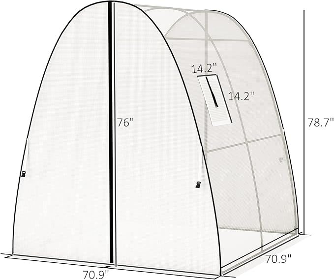 Outsunny 6' x 6' x 6.6' Hoop House Greenhouse with Sandbags and Hemmed PE Cover, Walk-in Tunnel Green House with 2 Doors and Screen Windows, Portable Greenhouse Gardening Plant Hot House, White