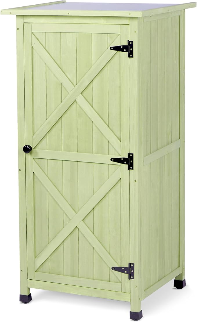 Wooden Outdoor Storage Cabinet, Vertical Garden Tool Shed with Waterproof Metal Roof & 2 Adjustable Shelves Ideal for Yard, Patio, Deck and Porch (Green, 20" x 24" x 48")