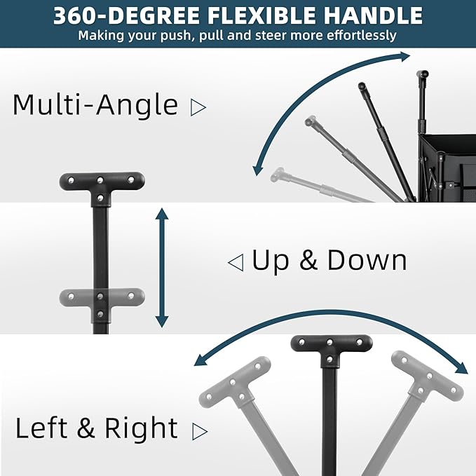 Favoyard Collapsible Wagon Carts Foldable 150L & 360LBS Portable Folding Wagons with All-Terrain Wheels & Brakes Heavy Duty Outdoor Utility Cart for Beach Grocery Camping Shopping Sports Garden, Grey