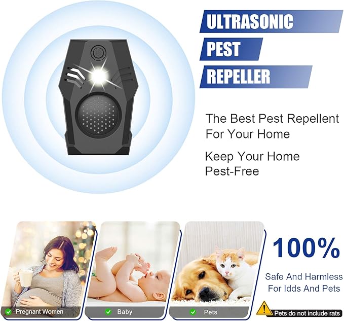 Superior Squirrel Repeller, Ultrasonic Squirrel Mouse Repellent Plug in, Electronic Rat Repeller, Repel Rodents, Mice, Rats, Squirrels, Black