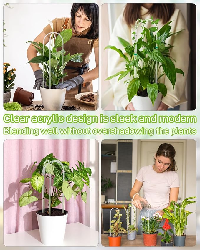 4Pack Snqqmtt U-Shaped Acrylic Trellis for Climbing Plants Indoor, 16inch Small Hoya Trellis, Potted Plant Climber Support for Pothos Plants Houseplant, Vine Ivy Flower Plant