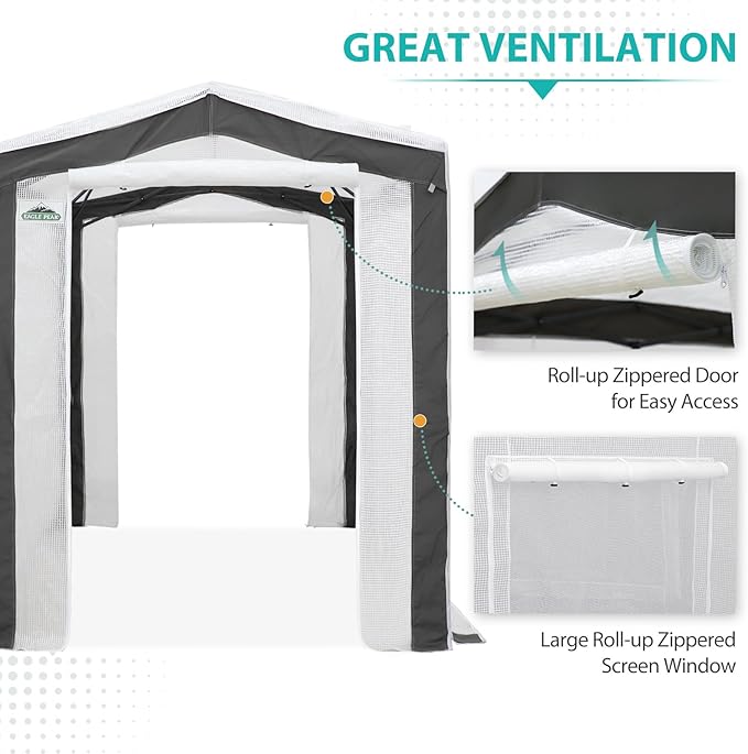 EAGLE PEAK 8x6 Portable Walk in Greenhouse with Polyester Reinforced Corners, Instant Pop Up Indoor Outdoor Gardening Green House, Roll Up Zipper Entry Doors and Mesh Windows, Gray/White