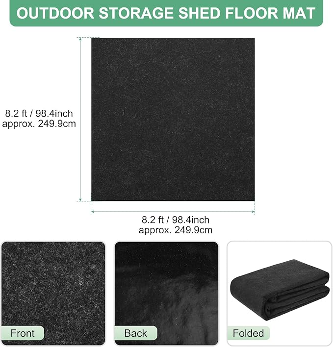 Outdoor Storage Shed Mat, 8.2x8.2 FT Waterproof Small Shed Flooring Mat for Patio Furniture Floor Protecting from Wear/Liquid/Dust/Oil, Non-Slip Carport Pad [Grey]