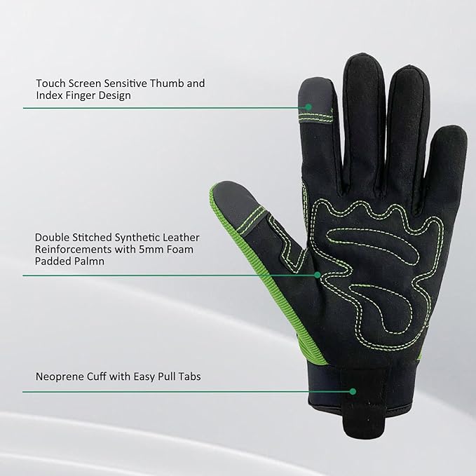 Synthetic Leather Spandex Mechanic Thorn Proof & Puncture Resistant Working Gloves with Touchscreen Support - Safety Work and Gardening Gloves for Men and Women