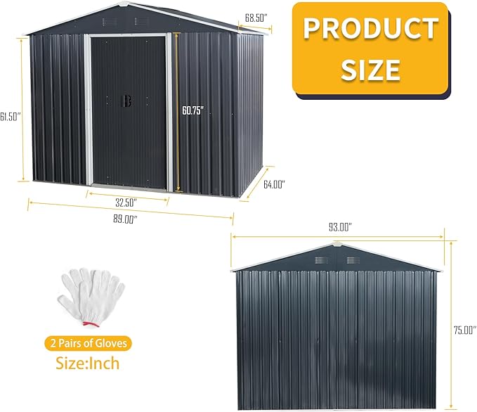 6x8 FT Outdoor Storage Shed, Metal Garden Shed with Frame Floor, Outside Tool Shed with Lockable Sliding Doors, Waterproof Storage Building with Sloped Roof for Backyard, Patio, Lawn, Black