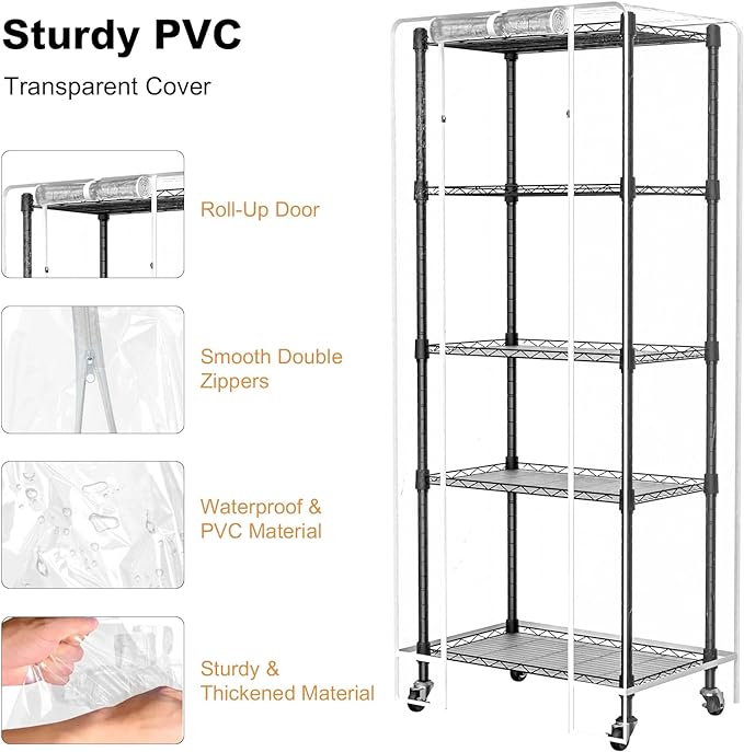 Indoor Greenhouse with Grow Lights, 5 Tier 23.2" L×13.4" W×61.4" H Mini Greenhouse, Grow Light Shelf with Tent and Thermometer, with 72W Full Spectrum Growing Lamps for Seed Starting