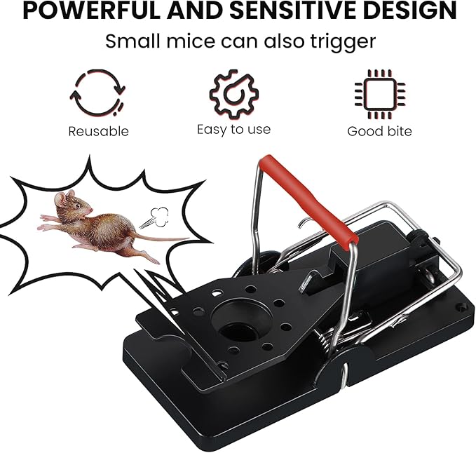 Qualirey 24 Pcs Plastic Mouse Rat Traps House Indoor Quick Effective Safe for Warehouse Garden Kitchen 3.86 x 1.81 x 2.17 Inch (Black,Red)