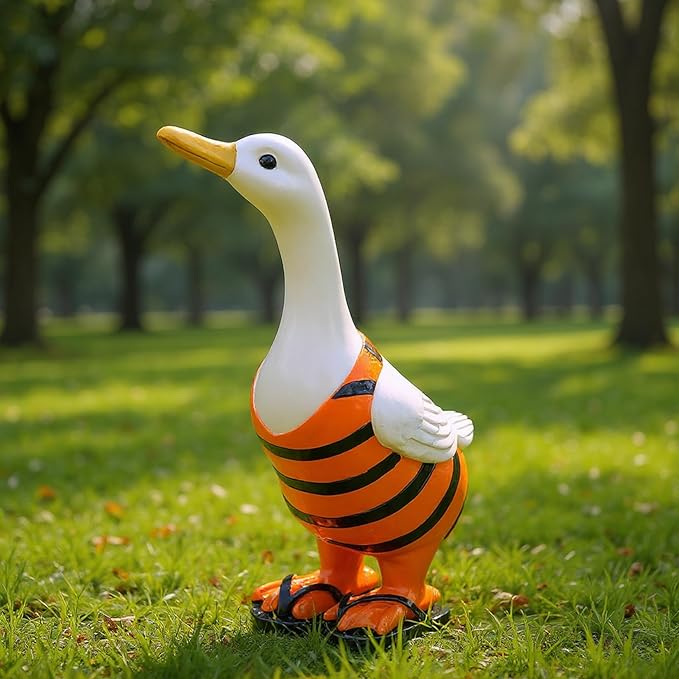 Duck Statue Outdoor Decorative for Garden, Yard Figurine Ornament Funny Porch Sculpture for Patio Flower Bed Home Bookshelf, 9.8" H × 6.3" L × 3.7" W (Orange)