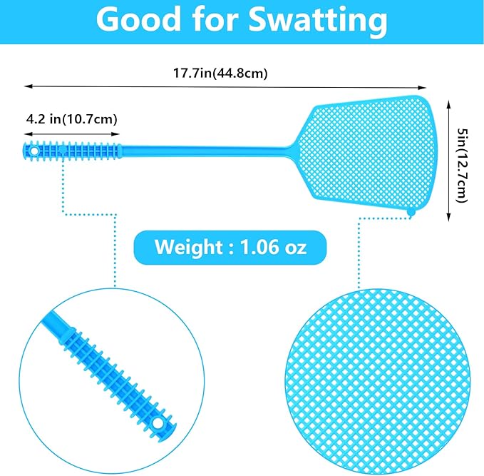 Fly Swatter,5 Pack Plastic Heavy Duty Manual Fly Killer, Long Handle Flyswatter, Large Bug Swatters That Work for Indoor and Outdoor