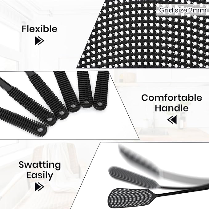6-Pack Heavy Duty Long Handle Fly Swatter, Fly Swatter for Indoors, Black