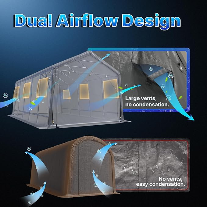 ADVANCE OUTDOOR 13x20 ft Carport 2 Roll up Doors & Vents Outdoor Portable Storage Shelter Garage Tent for Vehicle Boat Truck Anti-UV Snow Resistant Waterproof, Gray