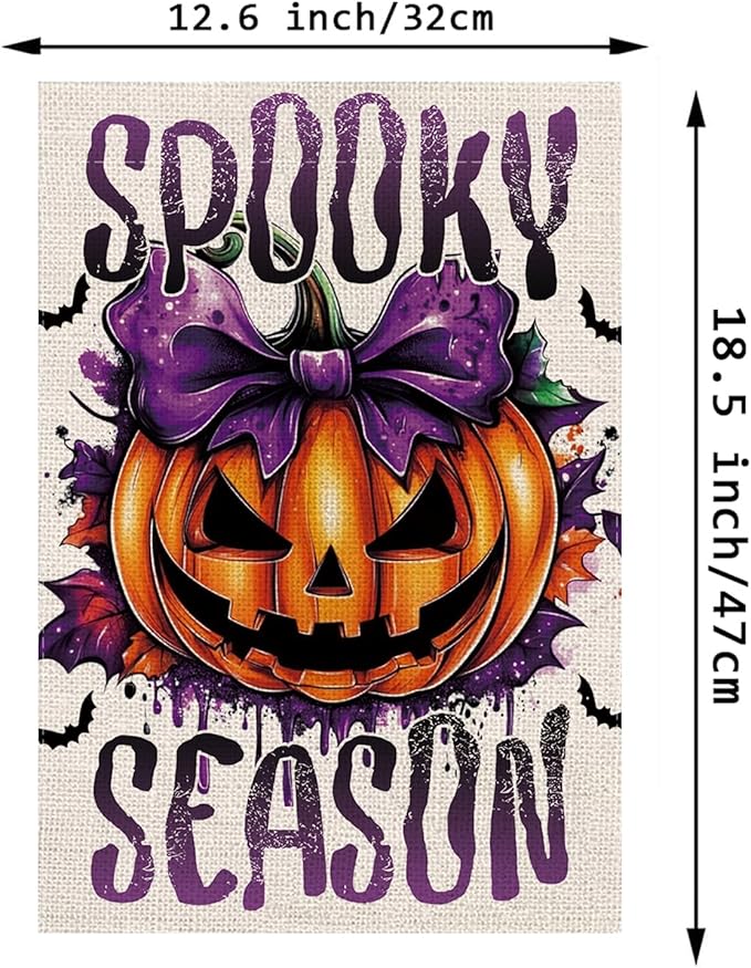 Halloween Garden Flag Pumpkin Spooky Season Vertical Double Sided Flags for Holiday Farmhouse Patio Yard Outdoor Party Decor Decorations Gifts - 12.5 x 18 Inch