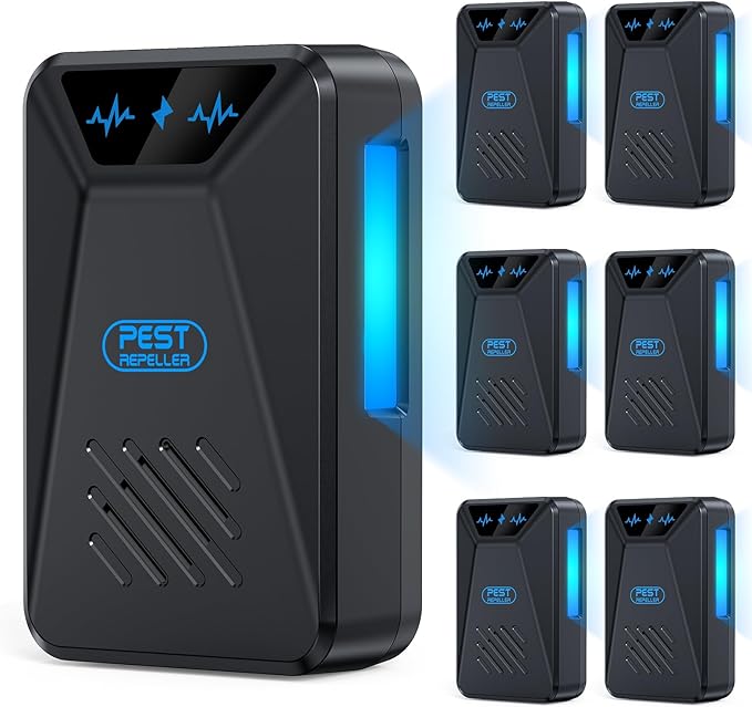 6 Packs Ultrasonic Pest Control Repeller, Electronic Pest Repellent Plug in Indoor for Insect Roaches Spider Ant Bug Mosquito Mouse Repellent for House Kitchen Garage Warehouse (Black)