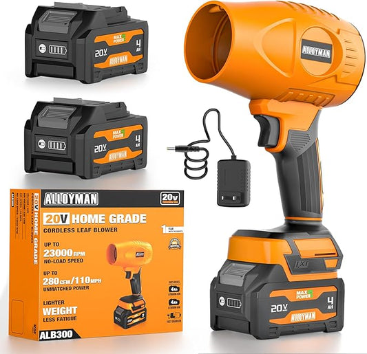ALLOYMAN Cordless Leaf Blower with 2 X 4.0Ah Batteries & Charger, 23000 RPM Turbo Jet Electric Handheld Blower, Lightweight Portable Cordless Leaf Blower for Lawn, Yard, Garage, Patio