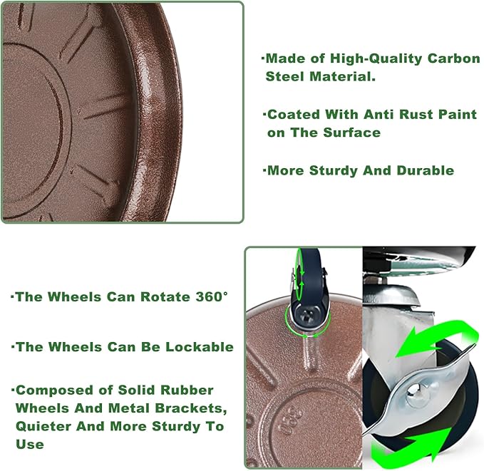 2 Pack Metal Heavy Duty Plant Caddy With Wheels 14 Inch, Round Plant Caddy Suitable For Outdoor and Indoor Mobile Flower Pots, Don't Worry About This Metal Product Getting Deformed or Damaged.