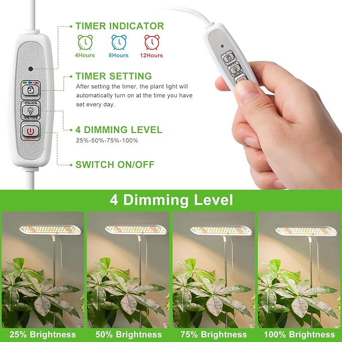 FOXGARDEN Grow Light, Full Spectrum LED Grow Lamp, Plant Lights for Indoor，Auto Timer 4/8/12H, 4 Dimmable, Height Adjustable 8.5"-24", Growing Lights